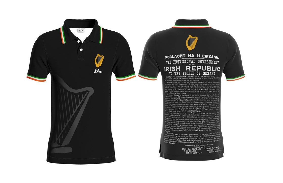 Proclamation Polo Shirt – Black | Harp & Éire Emblem Design - My Irish T-Shirts